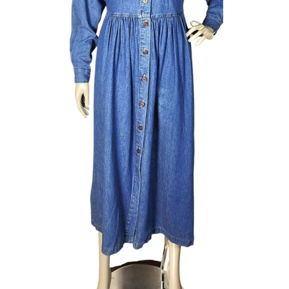 VTG 90s Moda Intl Denim Boho Western Fall Cottage Modest Prairie Dress Size 6 - Picture 7 of 11
